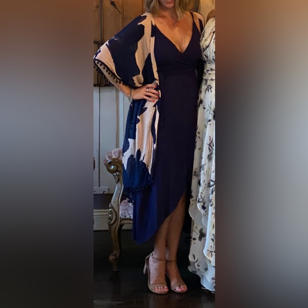 GB High Low Wrap Navy Dress